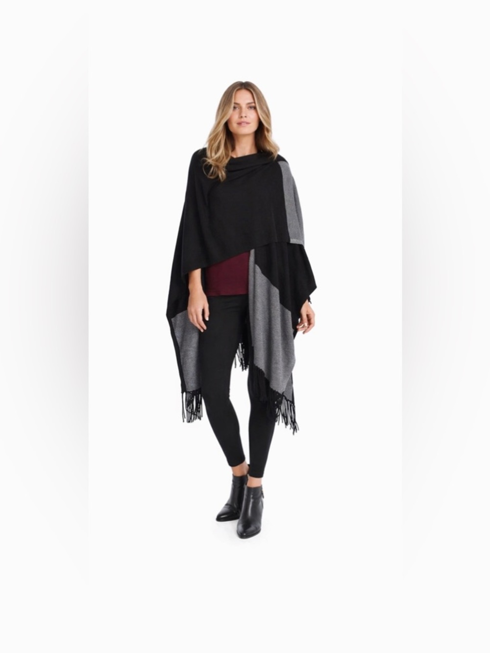 White House Black Market Black and Gray Poncho